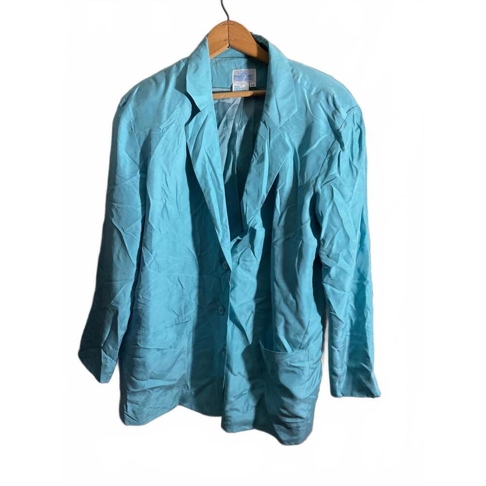 Vintage Winter Silks 100% Silk Light Blue Casual Blazer Jacket XLP